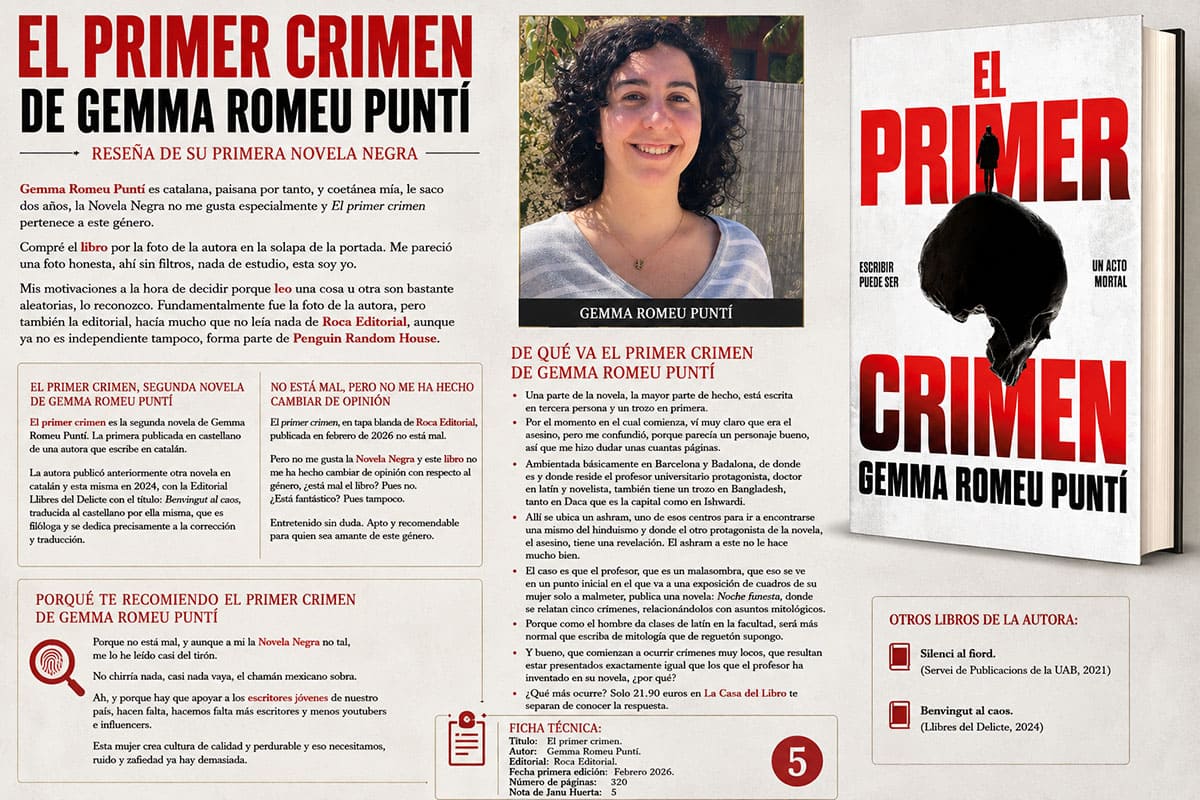 Reseña grafica de la novela El Primer Crimen de Gemma Romeu Puntí por Janu Huerta