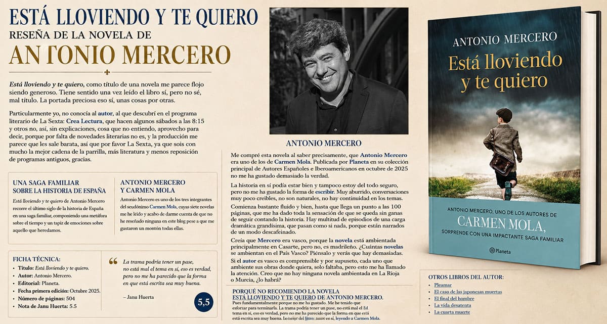 Reseña grafica de la novela Está lloviendo y te quiero de Antonio Mercero por Janu Huerta