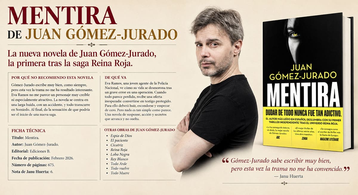 Reseña grafica de la novela Mentira, por Janu Huerta